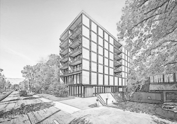 Cabida para edificio residencial en Vitacura, realizada junto a Juan Francisco Ossa (Ossa Arquitectura).